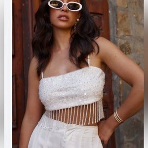 Affair White Sequin Fringe Crop
